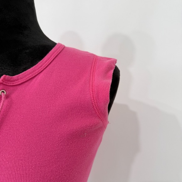 Abercrombie & Fitch Y2K Pink Lace Up Baby Tee Size Small Coquette Crop Top - Picture 3 of 7